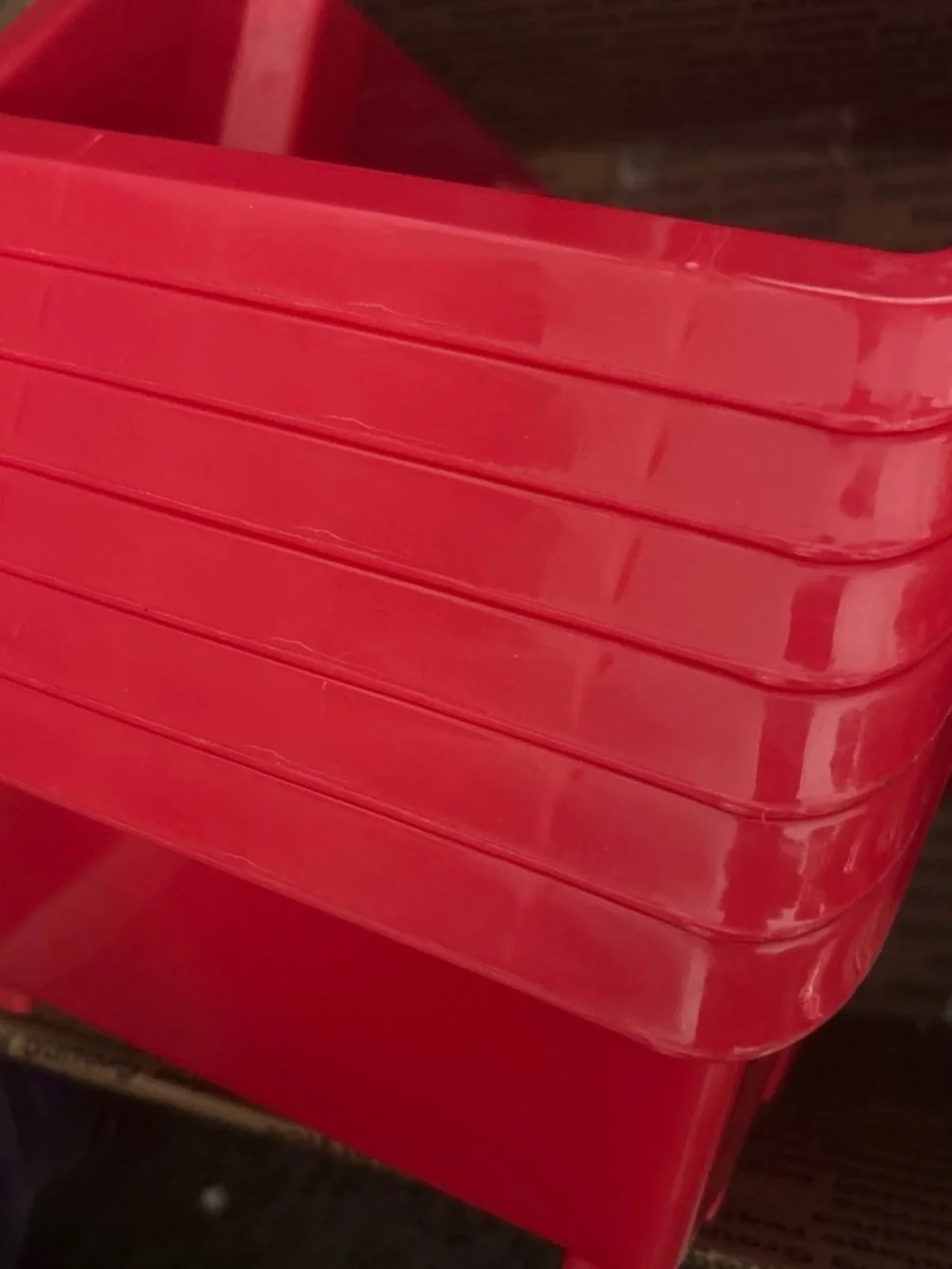 Red Plastic Storage Bin - Home Organization